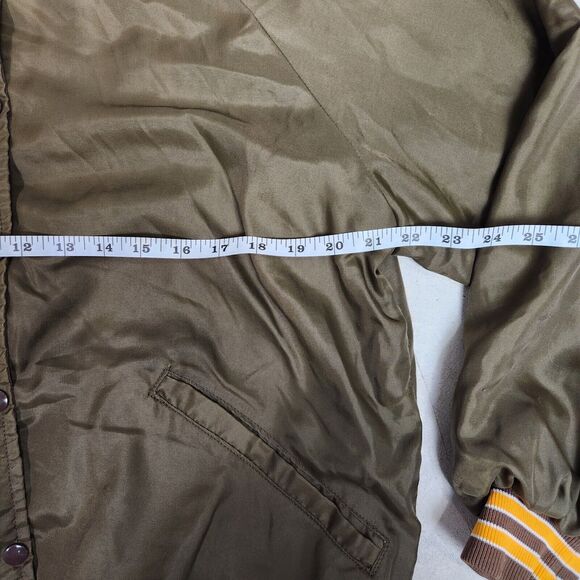 Vtg 90s Varsity Bomber Jacket Mens L Brown Snap Button Streetwear‎ Urban Retro - Picture 5 of 6